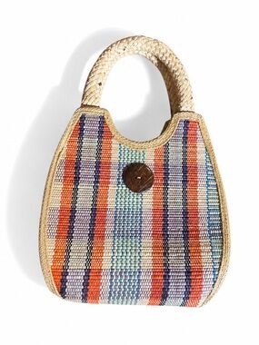 Vintage Woven Straw Handbag – Colourful Boho Purse